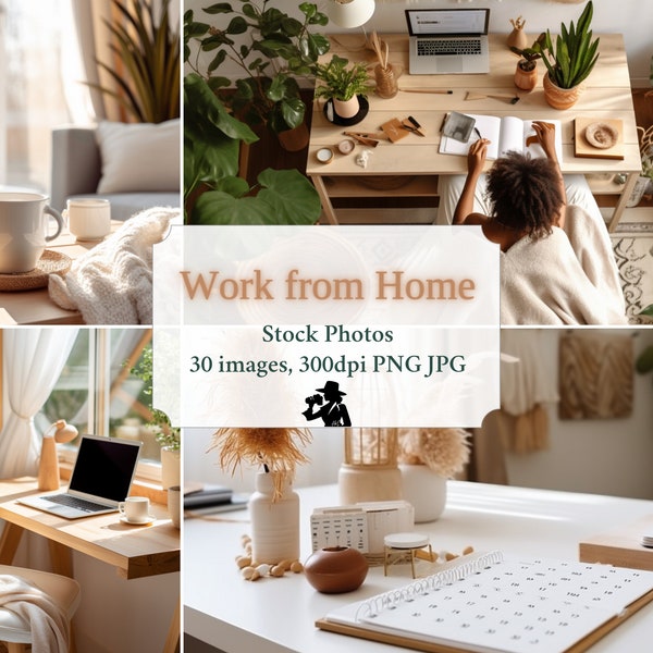 Stylized Lifestyle Stock Photos, Work from Home in Natural tones, 30 images 300dpi PNG JPG