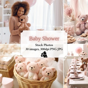 Stylized Lifestyle Stock Photos, Teddy Bear Baby Shower, 30 images 300dpi PNG JPG