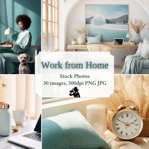Stylized Lifestyle Stock Photos, Work from Home in Aquamarine, 30 images 300dpi PNG JPG