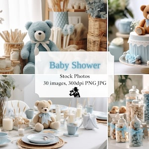 Stylized Lifestyle Stock Photos, Teddy Bear Baby Shower, 30 images 300dpi PNG JPG
