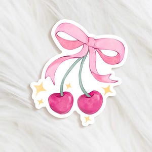 coquette cherry vinyl sticker - sparkly cherry die cut sticker - pink cottagecore aesthetic sticker - waterproof die cut sticker