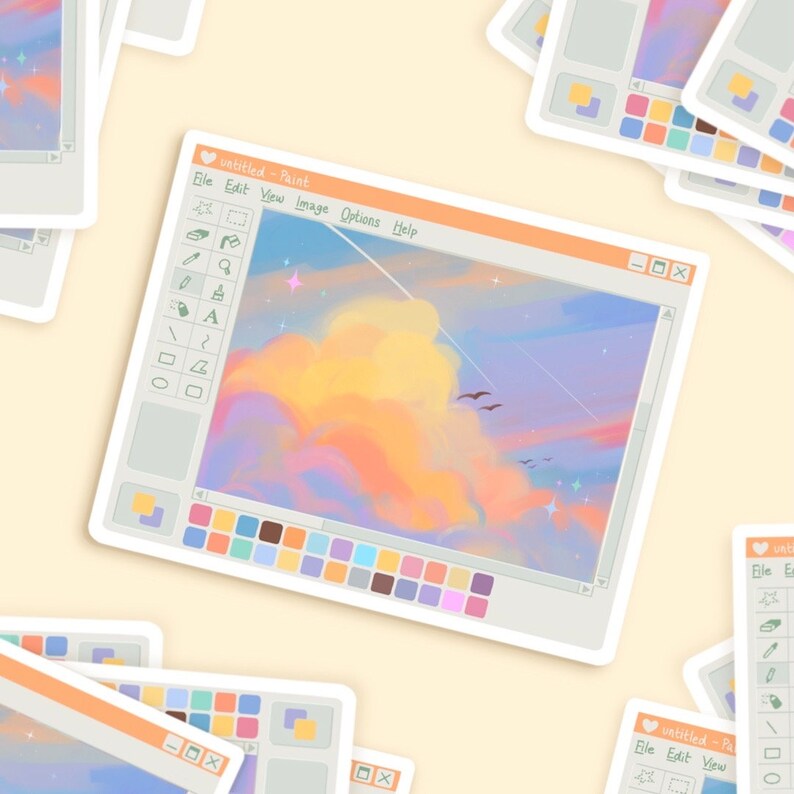 Ms Paint Vinyl Sticker Cottan Candy Sky Vibrant Sunset Clouds Die Cut ...
