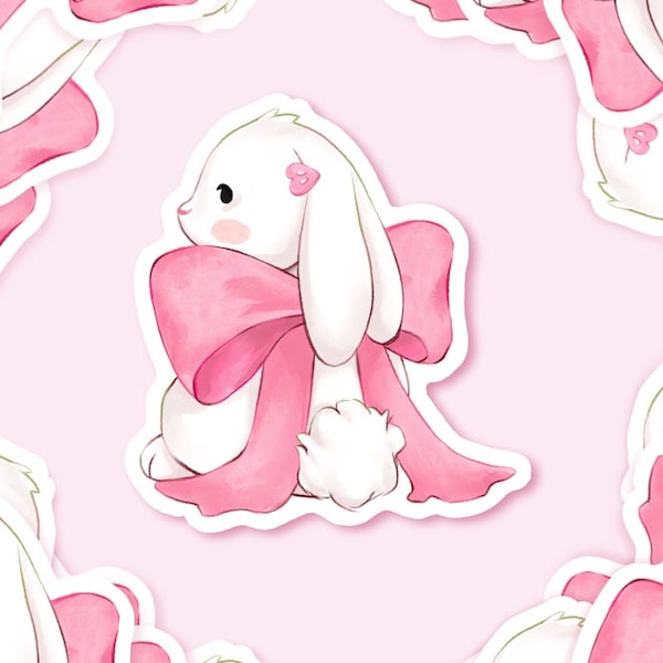 pretty bun vinyl sticker - kawaii bunny die cut sticker - pink cottagecore aesthetic sticker - waterproof die cut sticker