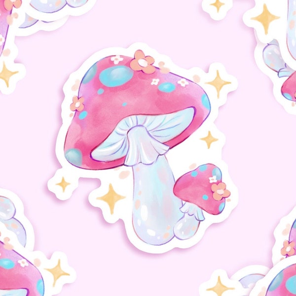 magic mushroom vinyl sticker - fairycore die cut sticker - pink cottagecore aesthetic sticker - waterproof die cut sticker