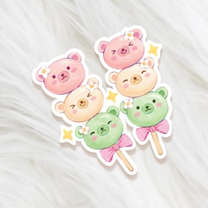 dango vinyl sticker - kawaii die cut sticker - cute japanese snacks kawaii bear cherry blossoms - waterproof die cut sticker
