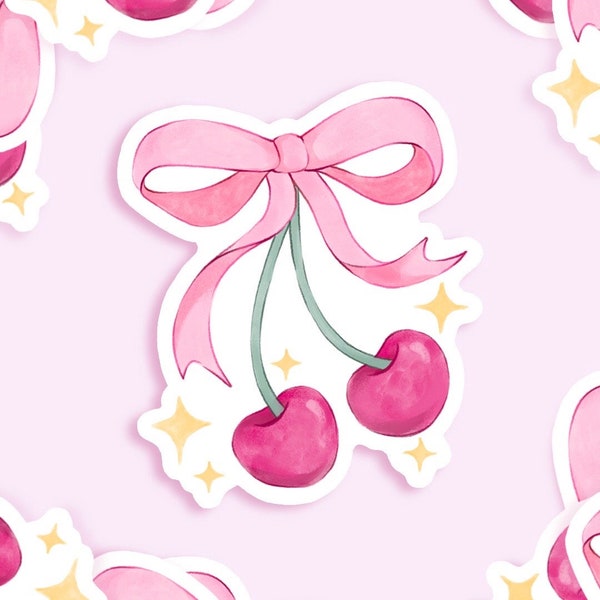 cherry vinyl sticker - sparkly cherry die cut sticker - pink cottagecore aesthetic sticker - waterproof die cut sticker