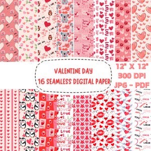 Carta Digitale di San Valentino, scrapbooking di San Valentino, carta da parati a cuori, sfondo a cuore, lettere e animali