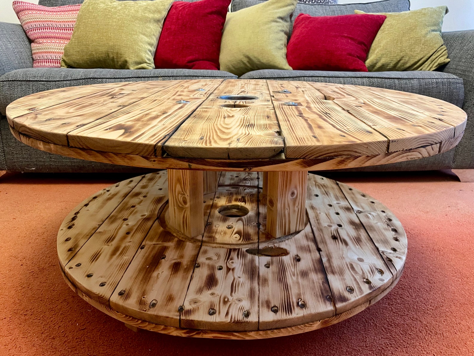 Circular Round Reclaimed Cable Reel Coffee Table With Shelf Etsy