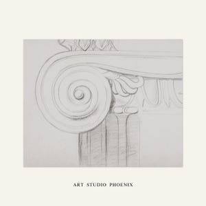 Lámina arquitectónica vintage / Boceto de columna jónica griega / Decoración de la vieja aristocracia / Arte Dark Academia / Descarga digital