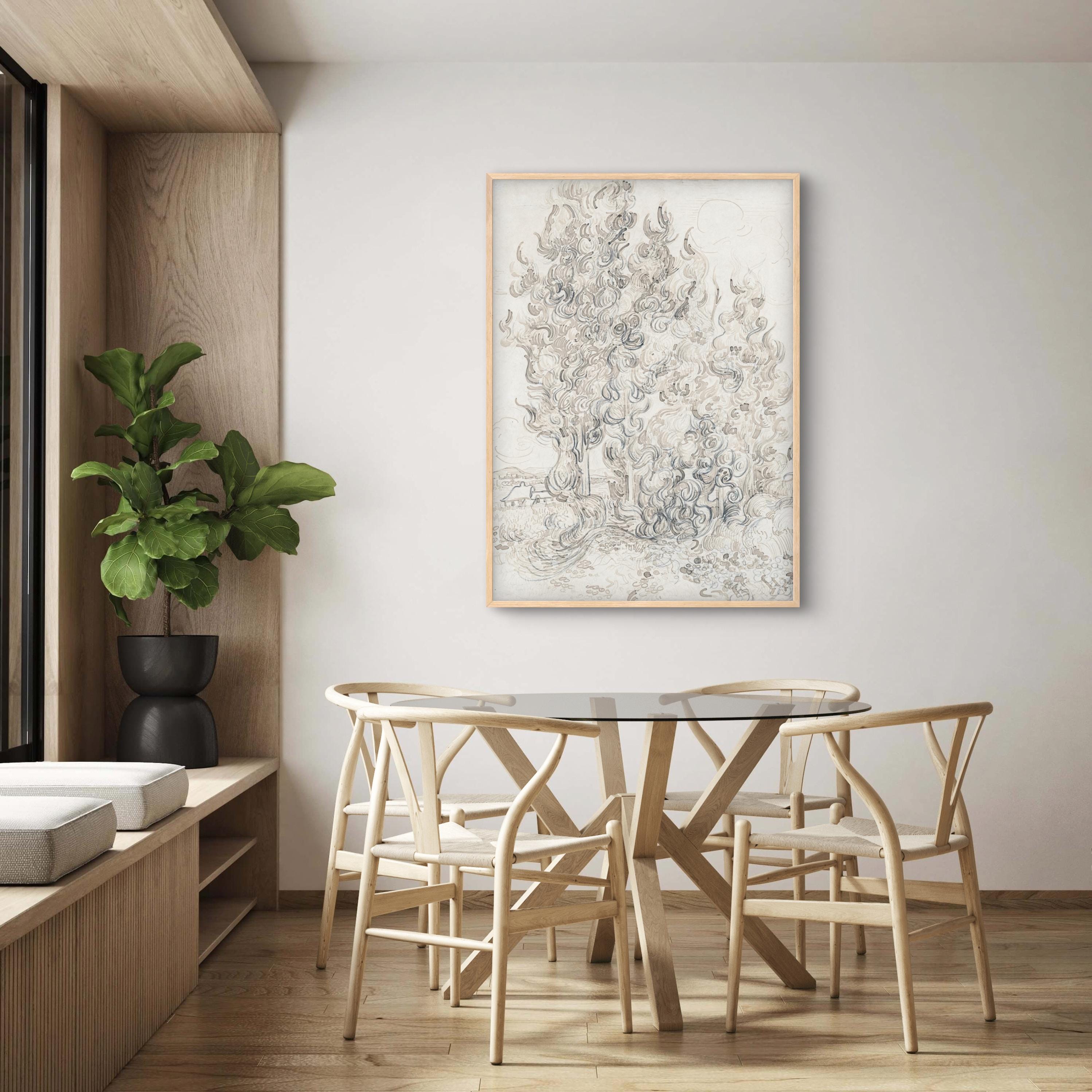 Rustic Neutral Cypress Tree Sketch Vintage Farmhouse Kitchen Art Print ...