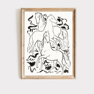 Horse Art Line Print | Minimalist Horse Drawing | Black and White Art | Animal Wall Decor | Equestrian Gift | Downloadable Art | Modern Home