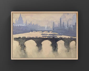 Downloadable London Watercolour Print | Cityscape Art Print | Thames river Scene | Instant Download | Bridge Artwork