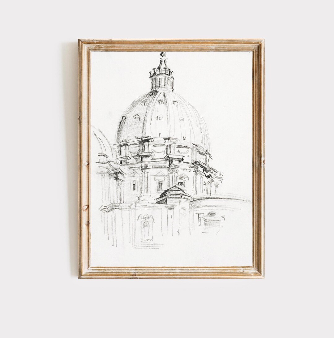 Vintage St Peter's Basilica Sketch | Vatican Dome Drawing | Rome ...