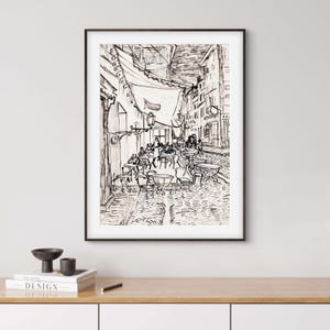 Vintage Van Gogh Sketch Print | Cafe Terrace at Night, Parisian Wall Art | Dark Academia Decor | Digital Download image 4