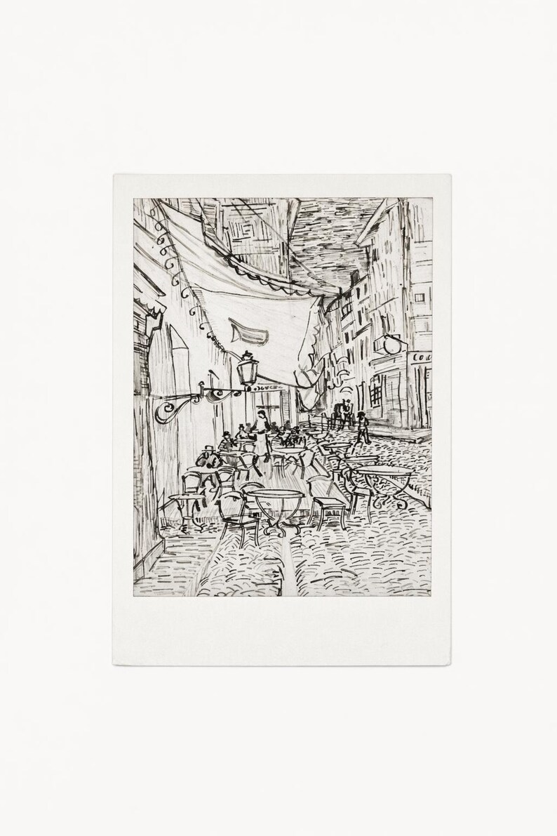 Vintage Van Gogh Sketch Print | Cafe Terrace at Night, Parisian Wall Art | Dark Academia Decor | Digital Download image 7