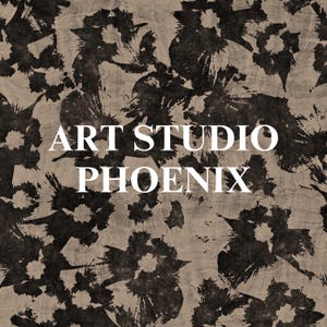 May include: A brown and black abstract art print with the text "ART STUDIO PHOENIX" in white.