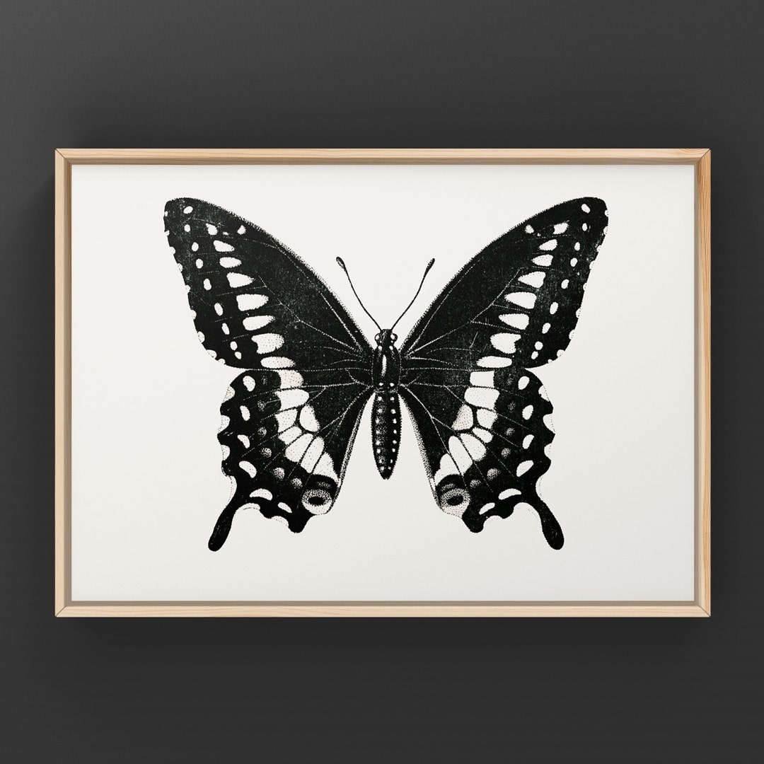 Rustic Black and White Butterfly Wall Art Print Modern Farmhouse