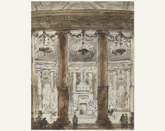 Vintage Architectural Print |  Grand Interior Sketch | Old Money Decor | Modern Vintage Wall Art | Digital Download