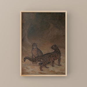 Vintage Kunstdruck Leopard | Große Katzenmalerei | Wildtiere Wand Dekor | Dunkelbraun Wald | Klassische Safari Wand Kunst | Herunterladbare Kunst