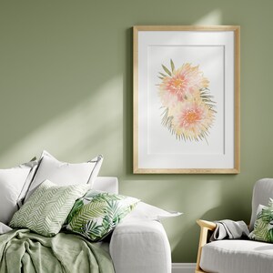 Watercolor floral art orange and green, floral wall art, floral home decor, gift for mom wife, botanical wall art prints, digital download