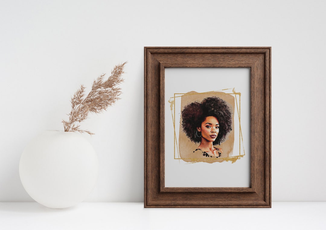 African American Woman Watercolor Portrait, Black Woman Watercolor Art ...