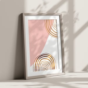 Boho abstract art pink gold, abstract geometric art, digital download, boho abstract printable, mid century modern art, boho art, retro art