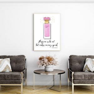 Perfume bottle fashion wall art, gift for her, perfume bottle art word quote, wall art fashion prints, digital download, fashion quotes