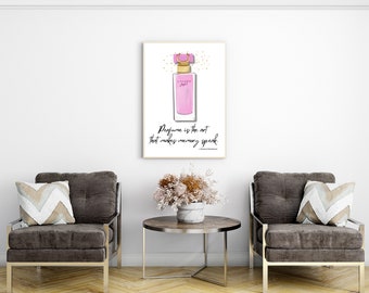 Parfum fles mode kunst aan de muur, cadeau voor haar, parfum fles kunst woord citaat, kunst aan de muur mode prints, digitale download, mode citaten