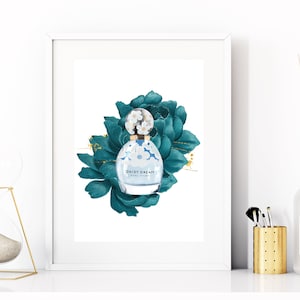 Floral perfume bottle art, designer perfume bottle art, watercolor perfume bottle art, digital download, fashion art printable, gift for her