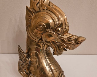 Solid Brass Dragon Head Sculpture Phaya Naga Buddhism Dragon Thailand