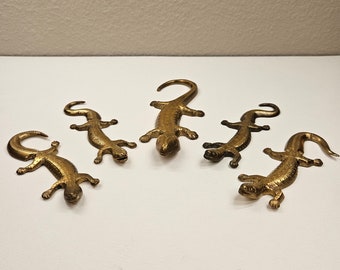 5 Vintage Brass Gecko Figurines