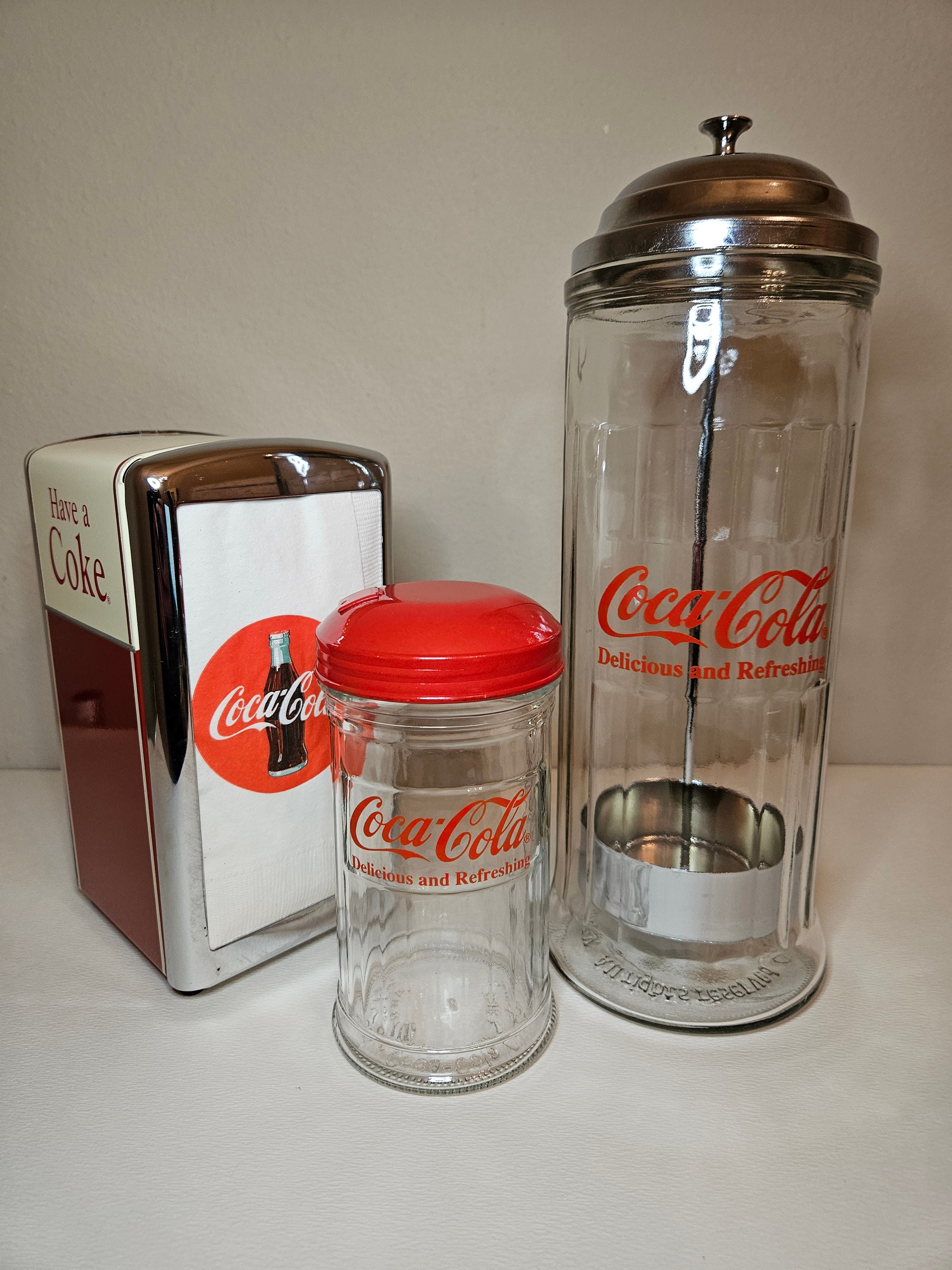 Vintage Coca Cola Glass Straw Holder Dispenser Jar Coke Bottle Soda Drink  Diner