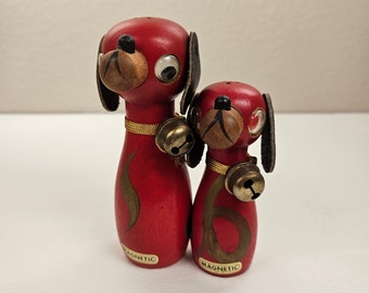 Vintage Wood Hound Dog Salt and Pepper Shakers from Japan