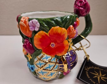Radko Easter Floral and Egg Mug with Original Box and Tags RARE