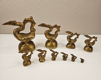 Vintage Burma Brass Hintha Bird Opium Weights Set of 10