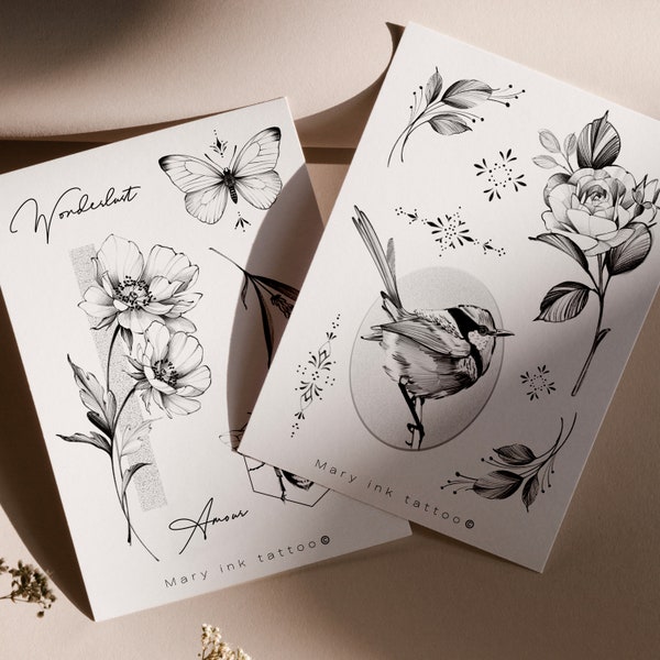 Lot de 5 planches Tattoo temporaire