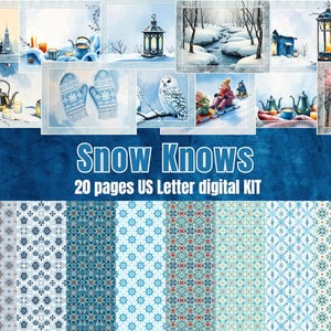 Snow Knows Winter Theme US Letter 20 páginas imprimibles 300 dpi (descarga instantánea) para proyectos de bricolaje, álbumes de recortes, diarios basura y arte de collage
