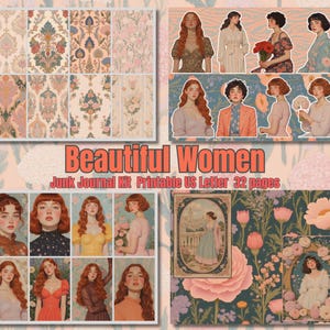 Hermosas mujeres, letras de EE. UU. para imprimir, 32 páginas, 300 ppp (descarga instantánea) para proyectos de bricolaje, álbumes de recortes, diarios basura, collages y decoraciones