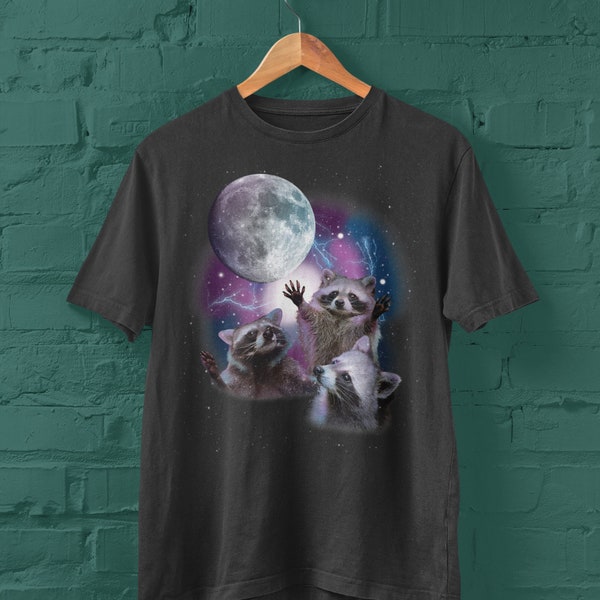Three Raccoons Vintage Graphic T-shirts, Retro Raccoon Moon Tshirt, Raccoon Lovers, Funny Raccon Tee, Oversized Washed Tee, Raccoon Gifts