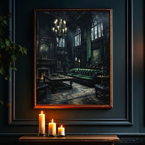 Magic School Snake Common Room Fine Art Print Dark Wizard Dormitory Poster Witch Castle Sitting Room Dark Wizard House Oil Painting HP Fan