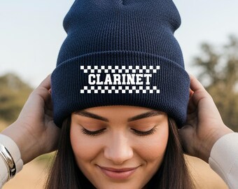 Custom Embroidered Instrument Beanie, Musician Gift, Marching Band Director, Colorguard Hat, Personalized Music Winter Cap