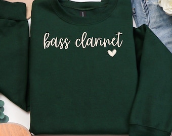Bass Clarinet Sweatshirt, Woodwind Gift, Heart Sweater, Band Director Gift, Bass Clarinet Band Mom, Marching Band Shirt, Section Leader