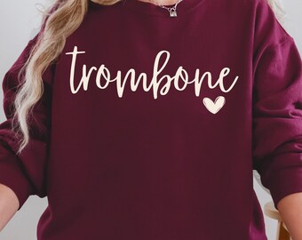 Trombone Sweatshirt, Brass Player Gift, Heart Sweater, Band Director Gift, Trombone Shirt, Band Mom, Marching Band Shirt, Low Brass, Bones