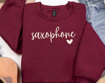 Saxophone Sweatshirt, Saxophonist Gift, Heart Sweater, Band Director Gift, Woodwind Shirt, Band Mom, Marching Band Shirt, Alto, Tenor, Bari