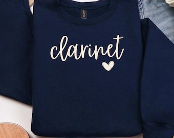 Clarinet Sweatshirt, Clarinet Gift, Heart Sweater, Band Director Gift, Woodwind Shirt, Band Mom, Marching Band Shirt, Gameday Shirt
