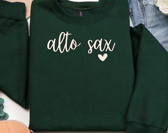 Alto Sax Sweatshirt, Woodwind Gift, Heart Sweater, Band Director Gift, Saxophonist Shirt, Band Mom, Marching Band Shirt, Section Shirt