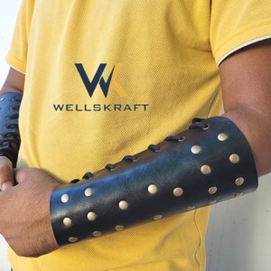 Medieval Leather Arm Bracer | Cosplay Leather Armor Arm Warmers | Lace-Up Gauntlet Wristband Bracer | Cosplay Steampunk Accessories