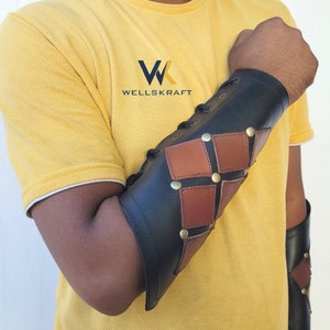 Medieval Leather Arm Bracer | Cosplay Leather Armor Arm Warmers | Lace-Up Gauntlet Wristband Bracer | Cosplay Steampunk Accessories