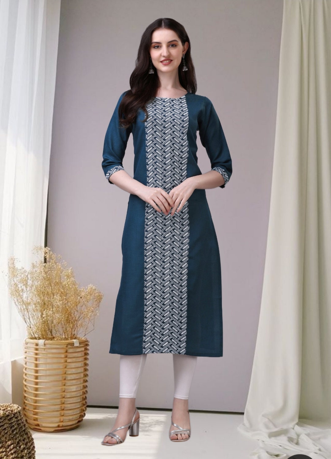WomenWhite Viscose Embroidery & Printed Round Neck Kurta Sets
