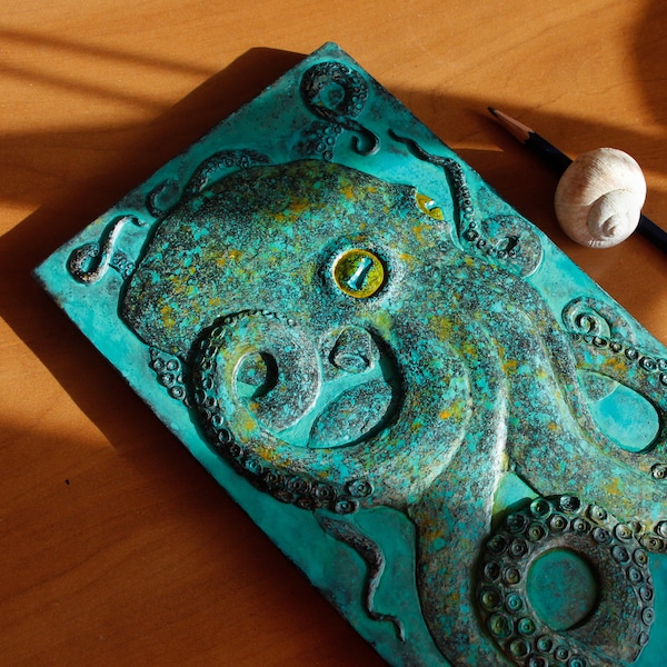 Octopus Wall Sculpture Relief Handmade Tile Handcrafted Wall Art For Lovers of Diving Sea World Ocean Animals Mollusk Kraken Beach decor